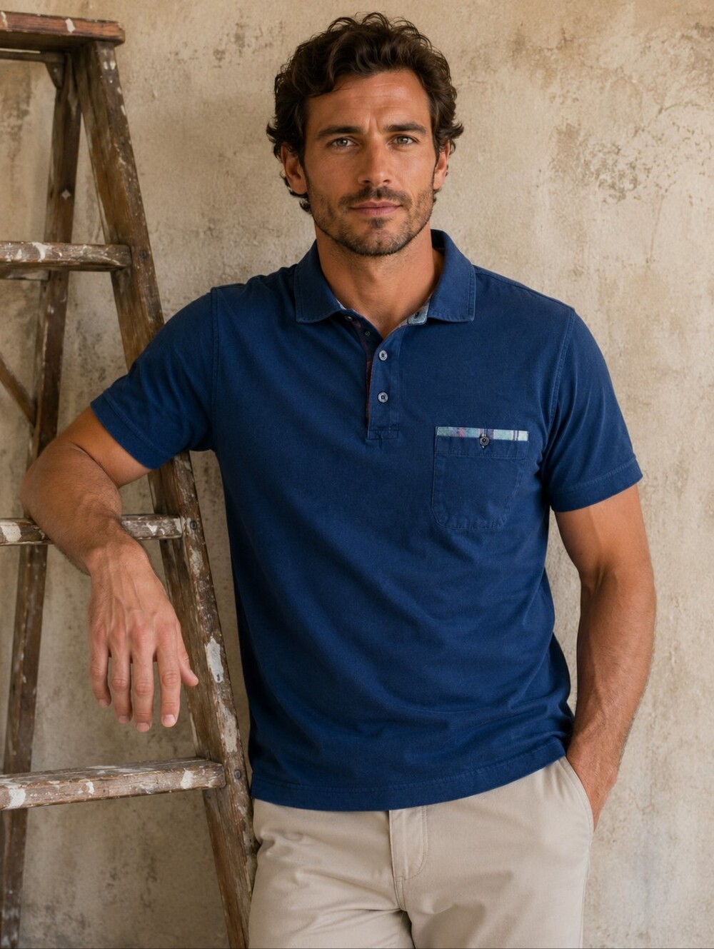 Barbour Mens Navy Short-Sleeve Polo with Chest Pocket Size L